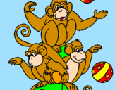 Disegno Scimmie giocoliere pitturato su simone