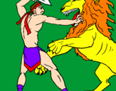 Disegno Gladiatore contro un leone pitturato su paolo