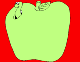 Disegno Vermiciattolo nella frutta  pitturato su alessandra