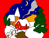 Disegno Villaggio natalizio  pitturato su sebastiano