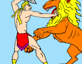 Disegno Gladiatore contro un leone pitturato su matteo  LIUT    