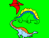 Disegno Tre specie di dinosauri  pitturato su Massimo C