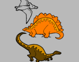 Disegno Tre specie di dinosauri  pitturato su margarita