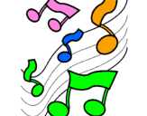 Disegno Note nella scala musicale  pitturato su alice