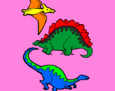 Disegno Tre specie di dinosauri  pitturato su steeffano