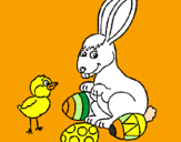Disegno Pulcino, coniglietto e uova  pitturato su Marco