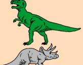 Disegno Triceratops e Tyrannosaurus Rex pitturato su ZIA MARZIA