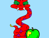 Disegno Serpente con la mela  pitturato su lorenzo c