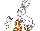 Disegno Pulcino, coniglietto e uova  pitturato su silvia