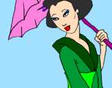 Disegno Geisha con parasole pitturato su alessia 