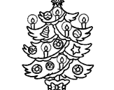 Disegno Albero di Natale con le candeline pitturato su abete