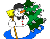 Disegno Pupazzo di neve e albero di Natale pitturato su antonella