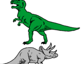 Disegno Triceratops e Tyrannosaurus Rex pitturato su Simon