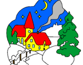 Disegno Villaggio natalizio  pitturato su ambra