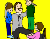 Disegno Papà con i suoi 3 figli  pitturato su giovy