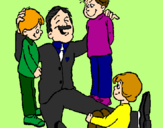 Disegno Papà con i suoi 3 figli  pitturato su martypunk