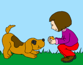 Disegno Bambina che gioca con il cagnolino  pitturato su   irene