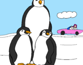 Disegno Famiglia pinguino  pitturato su elisa    dolcetti