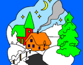 Disegno Villaggio natalizio  pitturato su alberto
