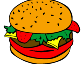 Disegno Hamburger completo  pitturato su giga panino
