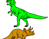 Disegno Triceratops e Tyrannosaurus Rex pitturato su nadia