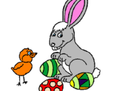 Disegno Pulcino, coniglietto e uova  pitturato su  Elena