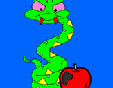 Disegno Serpente con la mela  pitturato su lollo parma
