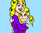 Disegno Madre e figlia abbracciate pitturato su kikkuzza