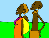 Disegno Famiglia della Zambia  pitturato su GIULIA