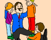 Disegno Papà con i suoi 3 figli  pitturato su ANDREA 