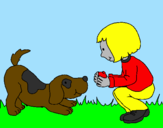 Disegno Bambina che gioca con il cagnolino  pitturato su DESY