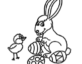 Disegno Pulcino, coniglietto e uova  pitturato su gtg