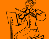 Disegno Dama violinista  pitturato su cleofe