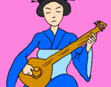 Disegno Geisha che suona il liuto  pitturato su CHIARA