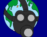 Disegno Terra con maschera anti-gas  pitturato su leonardo