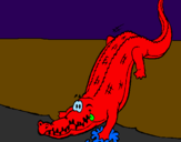 Disegno Alligatore che entra nell'acqua  pitturato su nicc