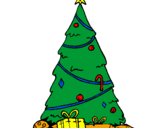 Disegno Abete con decorazioni natalizie  pitturato su paola