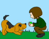 Disegno Bambina che gioca con il cagnolino  pitturato su giovy