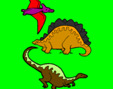 Disegno Tre specie di dinosauri  pitturato su LORENZO