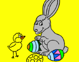 Disegno Pulcino, coniglietto e uova  pitturato su Andrea