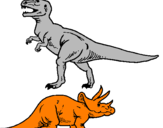 Disegno Triceratops e Tyrannosaurus Rex pitturato su lily