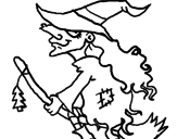 Disegno Strega sulla scopa volante pitturato su anna