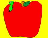 Disegno Vermiciattolo nella frutta  pitturato su manu