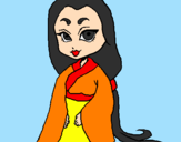 Disegno Principessa con il kimono pitturato su sara