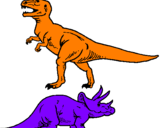Disegno Triceratops e Tyrannosaurus Rex pitturato su lupo