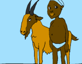 Disegno Bambino africano con una capra pitturato su martina