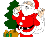 Disegno Babbo Natale con lalbero di Natale pitturato su marco