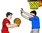Disegno Giocatore in difesa  pitturato su basket