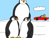 Disegno Famiglia pinguino  pitturato su neve