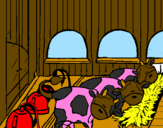 Disegno Mucche nella stalla  pitturato su Lorenzo